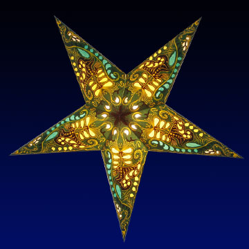 Paper star lantern with filigree design.