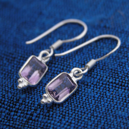 Faceted Rectangle Sterling Silver Earring| Stone| Garnet