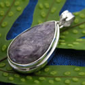 Charoite teardop sterling silver pendant.