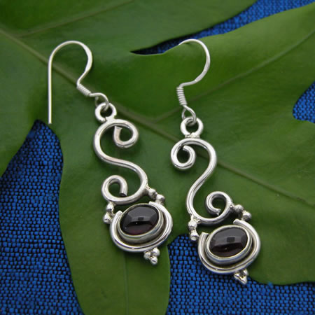 Curlicue silver and stone earring