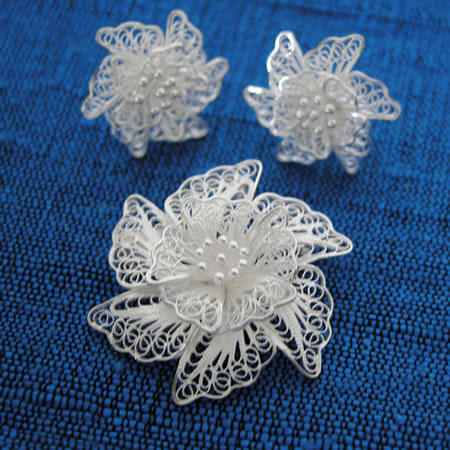Filigree sterling earring and pendant set.