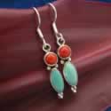 Turquoise and Coral Silver Earrings